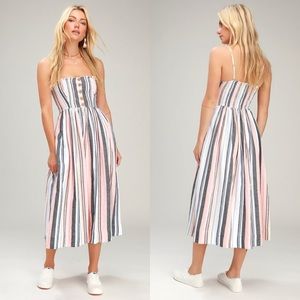 Free People Lilac Multi Striped Pleated Midi dress